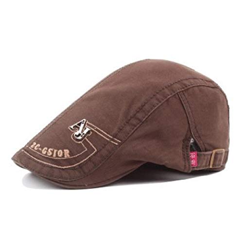 Boinas Gorro Gorra para Hombre, Boina De Algodón 100% con Bordado, Sombreros De Visera Retro Británica para Hombre, Gorra De Hombre De Tamaño Ajustable, Café Ajustable