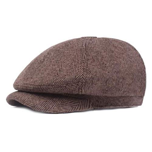 Boinas Gorro Sombrero De Boina De Invierno para Hombre, Gorros De Lengua con Personajes De Moda Cálidos para Hombres De Mediana Edad, Sombreros De Papá, Gorra Plana, 56-58Cm, Café