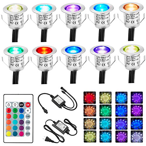 Bojim 10 x 0.6W RGBW Focos LED Empotrables de Suelo para Exterior, 16 Colores, IP67 Impermeable, RGBW Lámpara de Subterránea, perforación Ø22mm, AC220V DC12V Para Senderos Terrazas