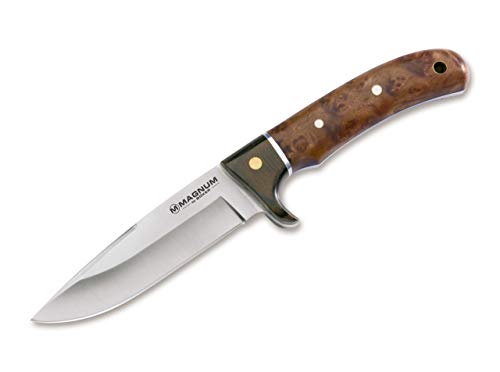 Böker Magnum Cuchillo de Caza ELK Hunter con Hoja de Acero 440A de 11 cm y empuñadura de Madera de palorosa de 11 cm 02GL683 para Caza, Pesca, Supervivencia y Bushcraft + Portabotellas de Regalo