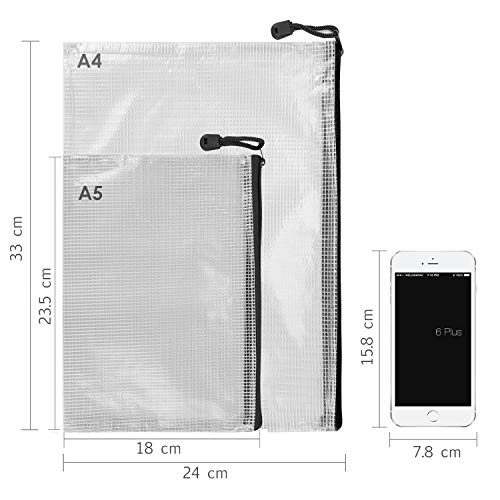 Bolsa de Archivo de cremallera Kasimir A4A5B6 Bolsa de documentos de zip Negro malla bolsa de archivo bolsas de cremallera impermeable con cremallera bolsa de archivo reforzada para oficinas