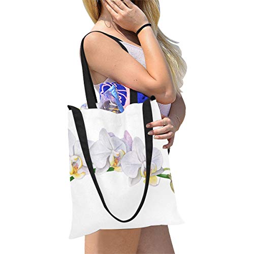 Bolsa de asas de lona para niños Rama de orquídeas Flor de primavera Bolsa de lona pequeña Bolsa de asas de lona grande Estampado artesanal de gran tamaño Correa de hombro cruzada simple Comprador es