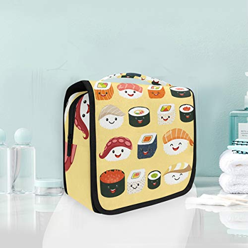 Bolsa de aseo con diseño japonés de sushi, ideal para viajes, cosméticos, para colgar, bolsa de maquillaje, multifunción, bolsa de almacenamiento portátil para mujeres y niñas