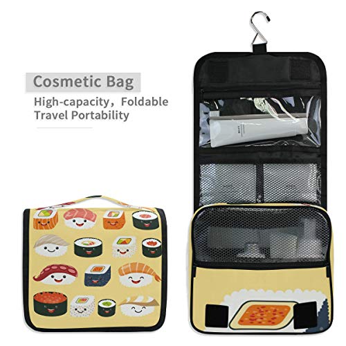 Bolsa de aseo con diseño japonés de sushi, ideal para viajes, cosméticos, para colgar, bolsa de maquillaje, multifunción, bolsa de almacenamiento portátil para mujeres y niñas