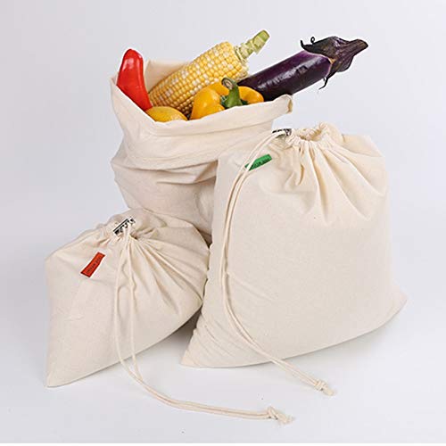 Bolsa para galletas sin marca, 3 unidades, reutilizable, de algodón, con cordón, bolsa de compras de algodón, para frutas vegetales 1S, 1M, 1L, JFYCUICAN