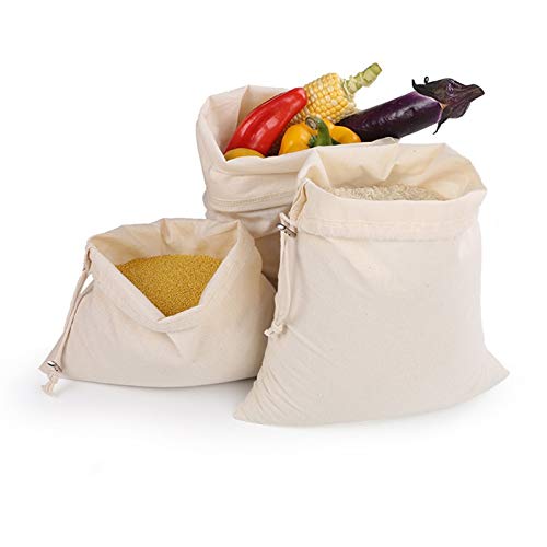 Bolsa para galletas sin marca, 3 unidades, reutilizable, de algodón, con cordón, bolsa de compras de algodón, para frutas vegetales 1S, 1M, 1L, JFYCUICAN