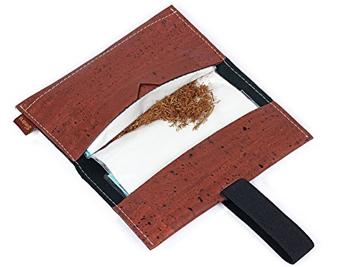 Bolsa para Tabaco Hecha de Corcho/Piel de Corcho Vegana - Funda, Estuche para Tabaco de Liar con Compartimento Adicional para mechero, filtros y Papeles by SIMARU (Rojo)