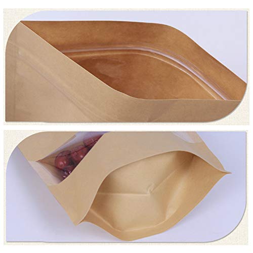 Bolsas de papel kraft con cierre hermético de Dproptel, reutilizables, plegables, resistentes al agua, con ventana transparente, para almacenamiento de comida, 50 unidades 16X26CM