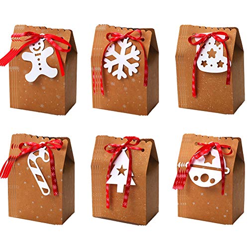 Bolsas de regalo de Navidad, 24 piezas Bolsas de papel Kraft Bolsas de regalos para fiestas de Navidad Bolsas de golosinas Cajas de papel de caramelo con cintas Bolsas de vacaciones para Navidad