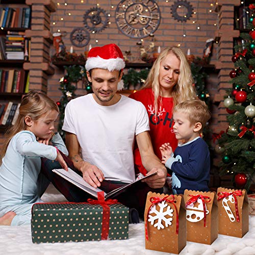 Bolsas de regalo de Navidad, 24 piezas Bolsas de papel Kraft Bolsas de regalos para fiestas de Navidad Bolsas de golosinas Cajas de papel de caramelo con cintas Bolsas de vacaciones para Navidad