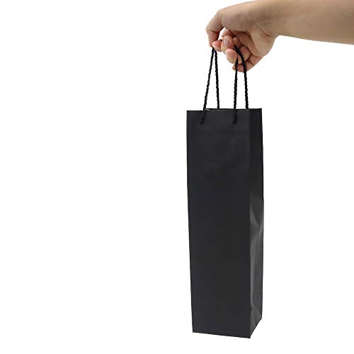 Bolsas de regalo de vino Kraft botella única, 12 bolsas de papel resistente para vino con asas para Navidad, fiestas, compras, mercancía al por menor (negro)