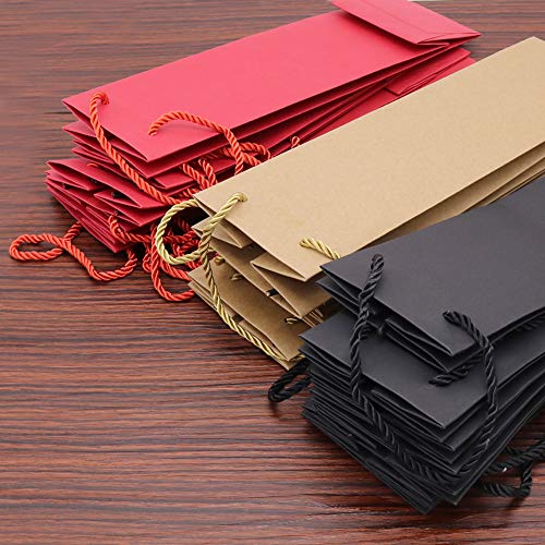 Bolsas de regalo de vino Kraft botella única, 12 bolsas de papel resistente para vino con asas para Navidad, fiestas, compras, mercancía al por menor (negro)