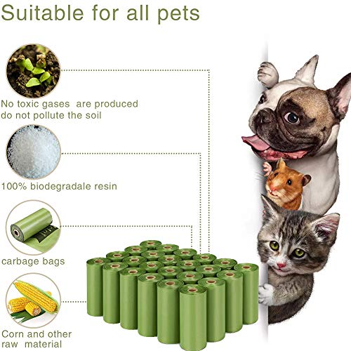 Bolsas para Excremento De Perro, Bolsas para Excremento Biodegradables para Perros con Dispensador/Clip De Plomo, Bolsas Extragrandes para Desechos De Perros A Prueba De Fugas, Ecológicas,Verde