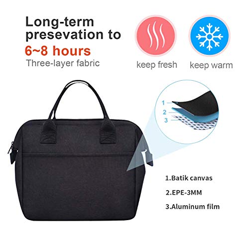 Bolsas Térmica Porta Alimentos,esafio 12L Gran Capacidad de Bolsas para Llevar Comida Trabajo Oficina Picnic Camping Fiesta Excursión Playa Viaje Color Negro