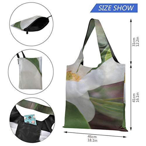 Bolso de día plegable Florecimiento de flor de magnolia blanca Bolso de mano informal Bolsos de moda Bolsos de compras reutilizables de poliéster, lavables, duraderos y ligeros