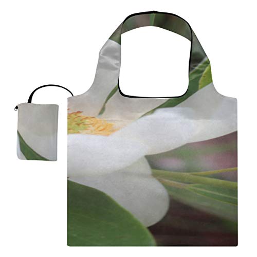 Bolso de día plegable Florecimiento de flor de magnolia blanca Bolso de mano informal Bolsos de moda Bolsos de compras reutilizables de poliéster, lavables, duraderos y ligeros