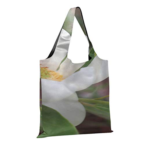 Bolso de día plegable Florecimiento de flor de magnolia blanca Bolso de mano informal Bolsos de moda Bolsos de compras reutilizables de poliéster, lavables, duraderos y ligeros
