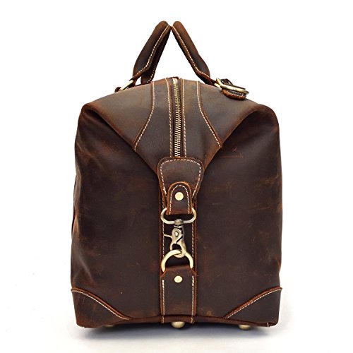 Bolso de Lona, Bolso de Viaje de Cuero Genuino de los Hombres Bolso de Cuero de Grano Superior Bolso de Fin de Semana de la Vendimia de Alta Capacidad de Cuero (Dark Brown)