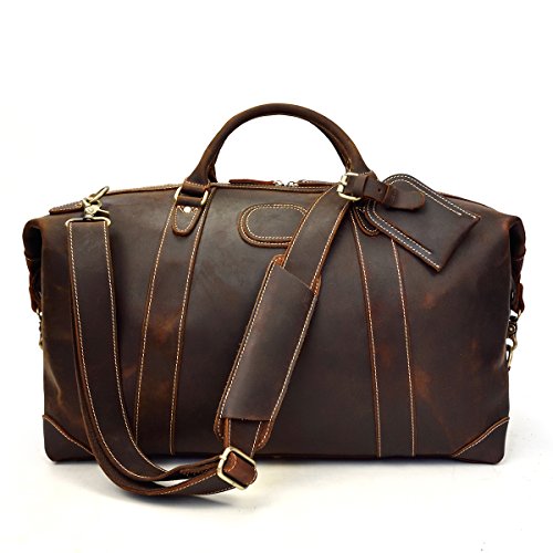 Bolso de Lona, Bolso de Viaje de Cuero Genuino de los Hombres Bolso de Cuero de Grano Superior Bolso de Fin de Semana de la Vendimia de Alta Capacidad de Cuero (Dark Brown)