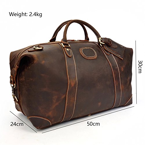 Bolso de Lona, Bolso de Viaje de Cuero Genuino de los Hombres Bolso de Cuero de Grano Superior Bolso de Fin de Semana de la Vendimia de Alta Capacidad de Cuero (Dark Brown)