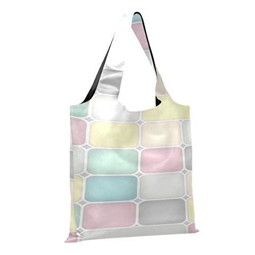 Bolso de mano de lona Pasteles abstractos Rejilla cuadrada Mosaico Bolsas de regalo de lona Bolsa de reciclaje plegable Bolsas de compras reutilizables de poliéster, lavables, duraderas y ligeras