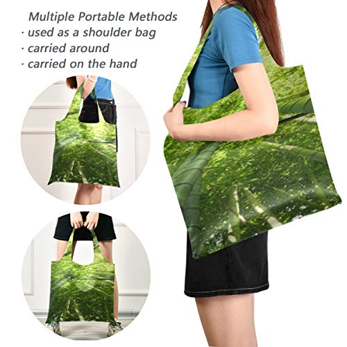 Bolso de mano diario Bolso de hombro de lona de hojas verdes de bosque de bambú para hombre Bolsos de mano Bolsos de compras reutilizables de poliéster, lavables, duraderos y ligeros