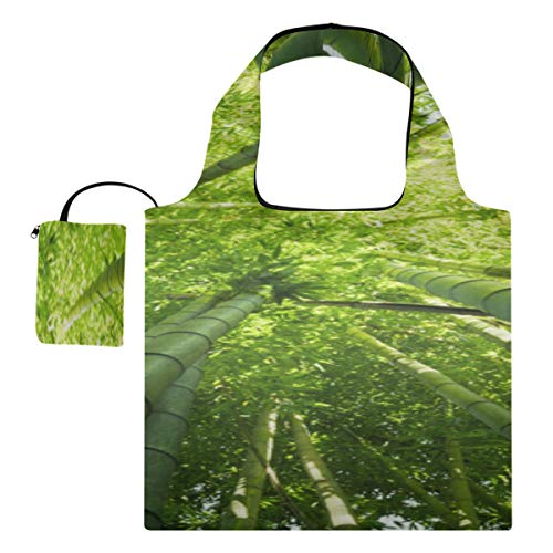 Bolso de mano diario Bolso de hombro de lona de hojas verdes de bosque de bambú para hombre Bolsos de mano Bolsos de compras reutilizables de poliéster, lavables, duraderos y ligeros