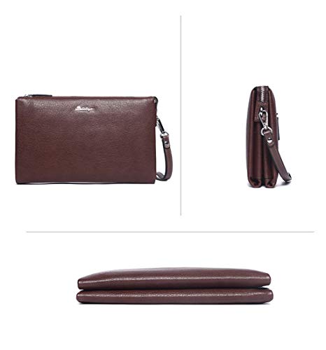 Bolsos de Mano Hombre Piel Vintage Café Carteras Mano de Cuero Retro Grande Clutch Negocios con Cremallera para iPad Tablet Tarjetero Teléfono