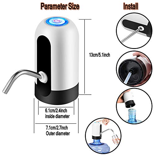 Bomba de botella de agua,Bomba automática de agua potable de 5 galones con carga USB,Jarras universales de 2-5 galones Dispensador de botella de agua eléctrico para el hogar Cocina Oficina Camping