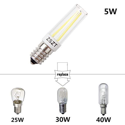 Bombillas campana extractora, ZSZT Bombillas Filamento LED 5W E14 equivalente incandescente de 40W, Blanco Frío 6000K, pequeña y potente, 2 unidades