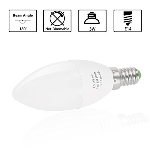 Bombillas LED Vela E14, LOHAS 3W Equivalente a 25W Lámparas Incandescente, Blanca Cálida 3000K, 250 Lúmenes, 180 ° Ángulo de Haz, Luz LED Vela, No Regulable, Paquete de 6 Unidades