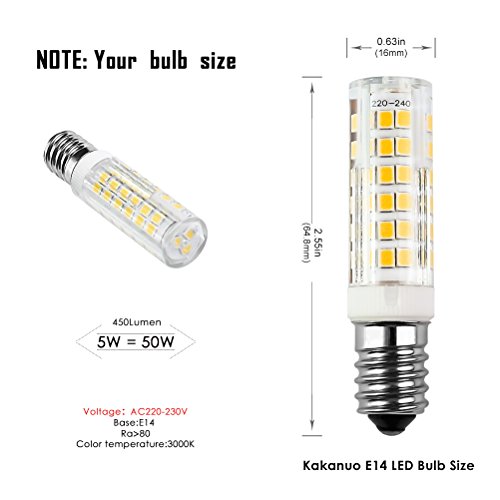 Bomnilla LED E14 Kakanuo 5Watt Equivalente 50W Blanco Cálido 3000K 430LM Campana extractora Non-Regulable AC220-240V 2 Piezas