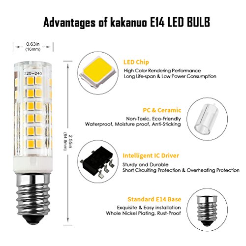 Bomnilla LED E14 Kakanuo 5Watt Equivalente 50W Blanco Cálido 3000K 430LM Campana extractora Non-Regulable AC220-240V 2 Piezas