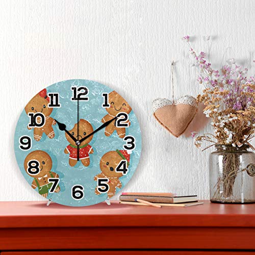 Bonie - Reloj de Pared con diseño de muñeco de Jengibre de Dibujos Animados de Navidad, de acrílico silencioso y no se retuerce, 25,4 cm, para decoración del hogar, Oficina, Escuela, Redondo, Arte