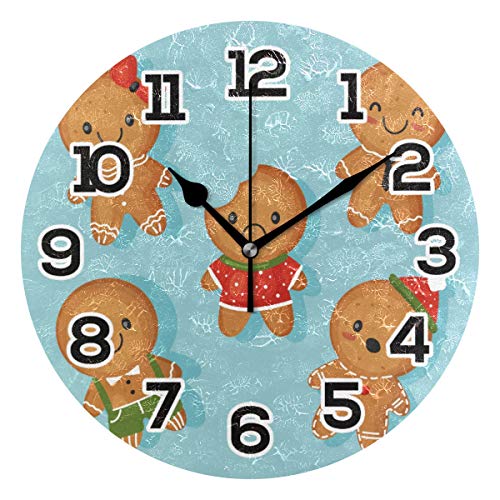 Bonie - Reloj de Pared con diseño de muñeco de Jengibre de Dibujos Animados de Navidad, de acrílico silencioso y no se retuerce, 25,4 cm, para decoración del hogar, Oficina, Escuela, Redondo, Arte