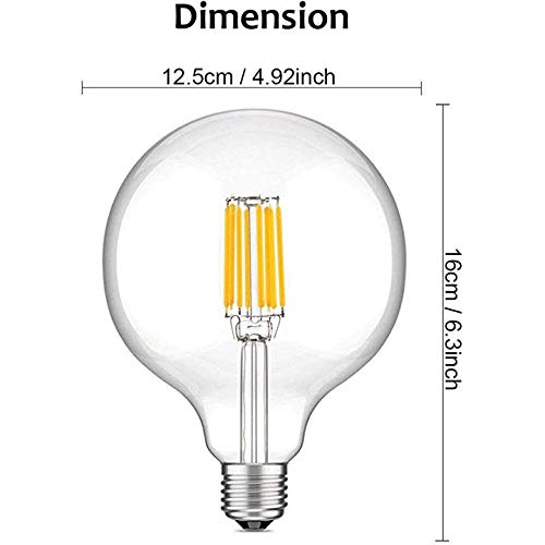 Bonlux 10W G125 E27 125mm LED Filamento Edison Globo Retro Bombilla de Luz Natural 4000K, 1000 Lúmenes, Reemplazo de 100W Hálogena Bombilla (No Regulable)