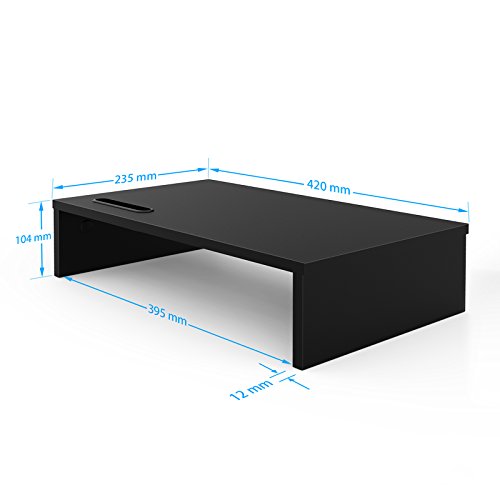 BONTEC Soporte Monitor Elevador Monitor Alzador Pantalla Ordenador de Portátil Ordenador Negro, W420 x D235 x H104 con Soporte para teléfono Inteligente y gestión de Cables