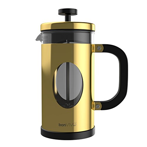 bonVIVO GAZETARO I Cafetera Francesa (French Press) y Prensa Francesa de Embolo Fabricada con Acero Inoxidable - Cafetera Filtro con Acabado en Oro con Filtros, tamaño: 1 L / 1000ml