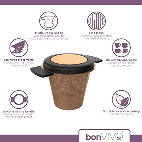 BonVIVO Puri infusor de té de acero inoxidable para té de hojas sueltas, práctico colador de té para teteras o tazas, de alta calidad y funcional, filtro de té de malla