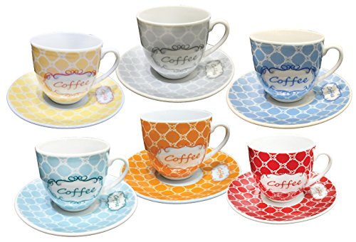 Borella Casalighi ámbar Juego de café con Plato, Porcelana, Colores Surtidos, 12 Unidad