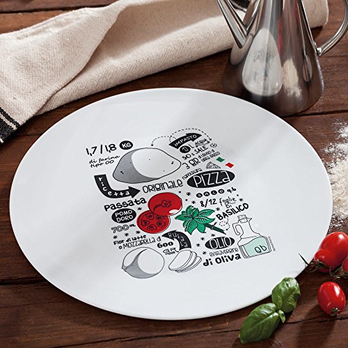 Bormioli Rocco 5182400 Plato ópalo circular con diseño de recetas de pizza, 33 cm, 1 unidad