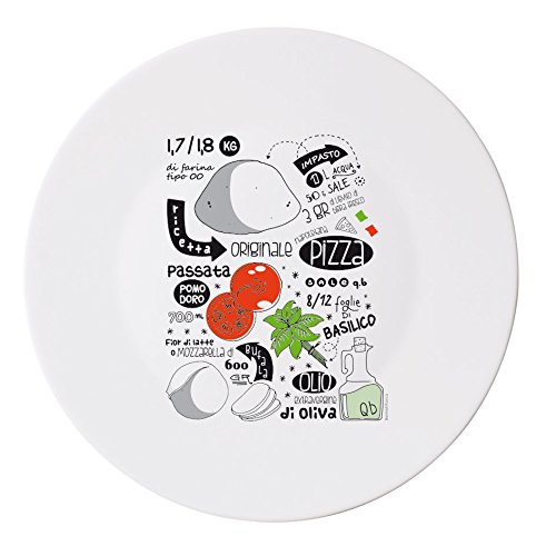 Bormioli Rocco 5182400 Plato ópalo circular con diseño de recetas de pizza, 33 cm, 1 unidad