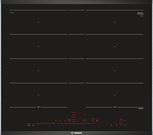 Bosch PXY675DE2E Serie 8 - Placa de cocina eléctrica de inducción, 60,6 cm, Perfect Fry, Power Boost, zona de inducción ampliada, acero inoxidable, color negro