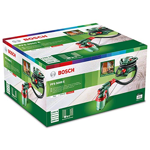 Bosch sistema de Pulverización de pintura PFS 5000 E 1200 W, 2x depósitos de pintura de 1000 ml, boquillas para pinturas murales, lacas de colores y lacas incoloras - Amazon Edición