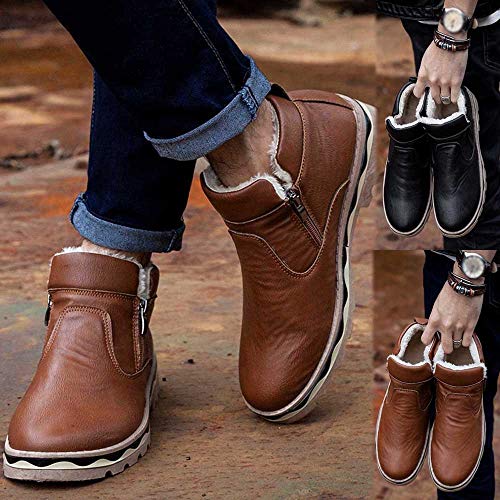 Botas de Nieve para Hombre,ZARLLE Botas de Nieve de Media Caña Zapatillas Cuero Casual Hombres Vintage Moda Cómodas Calzado Andar Zapatos Planos Bambas Botitas con Cierre