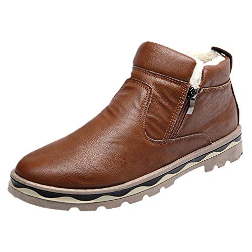 Botas de Nieve para Hombre,ZARLLE Botas de Nieve de Media Caña Zapatillas Cuero Casual Hombres Vintage Moda Cómodas Calzado Andar Zapatos Planos Bambas Botitas con Cierre