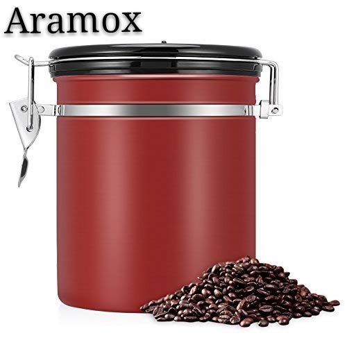 Bote para Café, EECOO Tarro de café 1.5L Bote Hermético de Acero Inoxidable Perfecto para Evitar la Oxidación del Café y la Aparición de Aromas Extraños, caucho sellado al vacío-Rojo