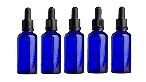 Botella con cuentagotas de cristal azul vacío de 30 ml con pipeta – Paquete de 5 unidades perfecto para aromaterapia/aceites esenciales