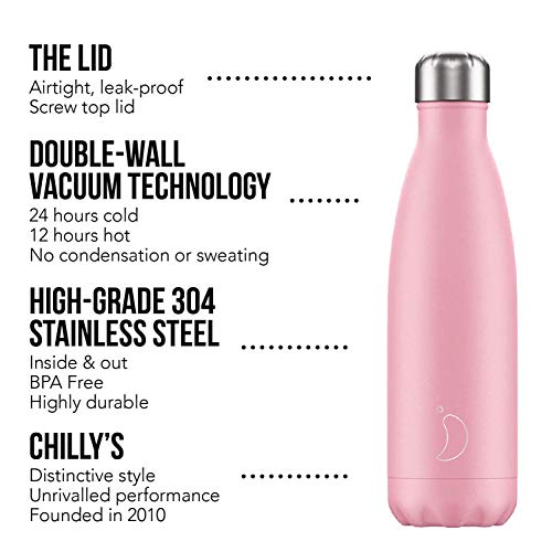 Botella De Agua De Chilly's | Acero Inoxidable y Reutilizable | Prueba de Fugas, Libre de transpiración | Rosa Pastel | 260ml