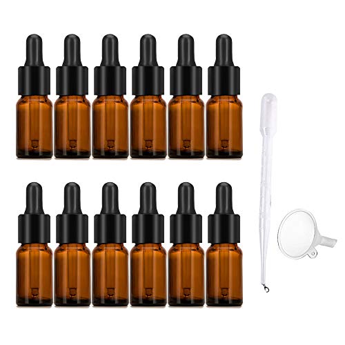 Botellas de pipeta con pipeta de vidrio, botellas de vidrio ámbar de 10 ml Botellas de farmacéutico con pipeta cuentagotas para aceites esenciales, perfumes, mezclas de aromaterapia - 16 piezas